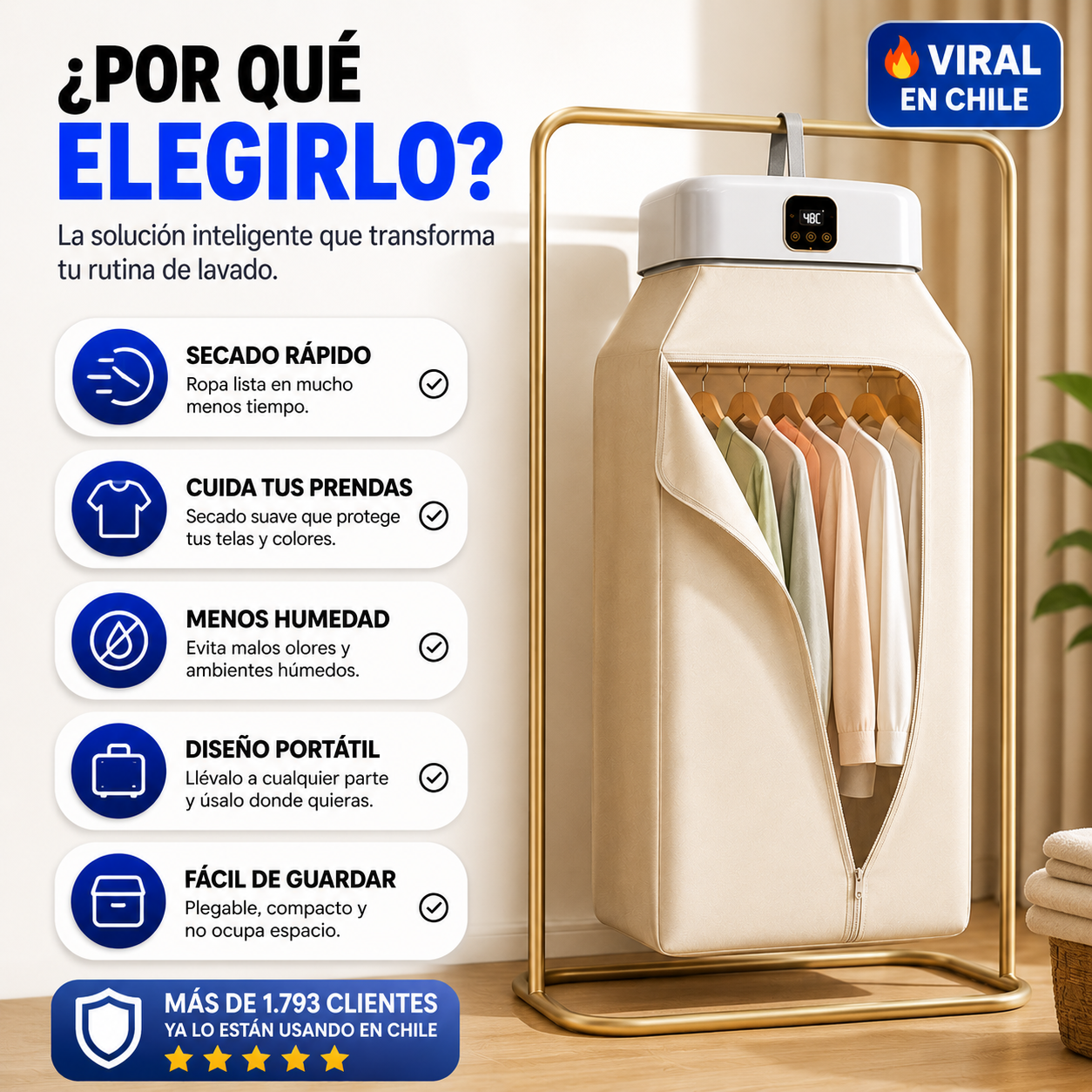 AeroFlux™ Secador de Ropa Portatil
